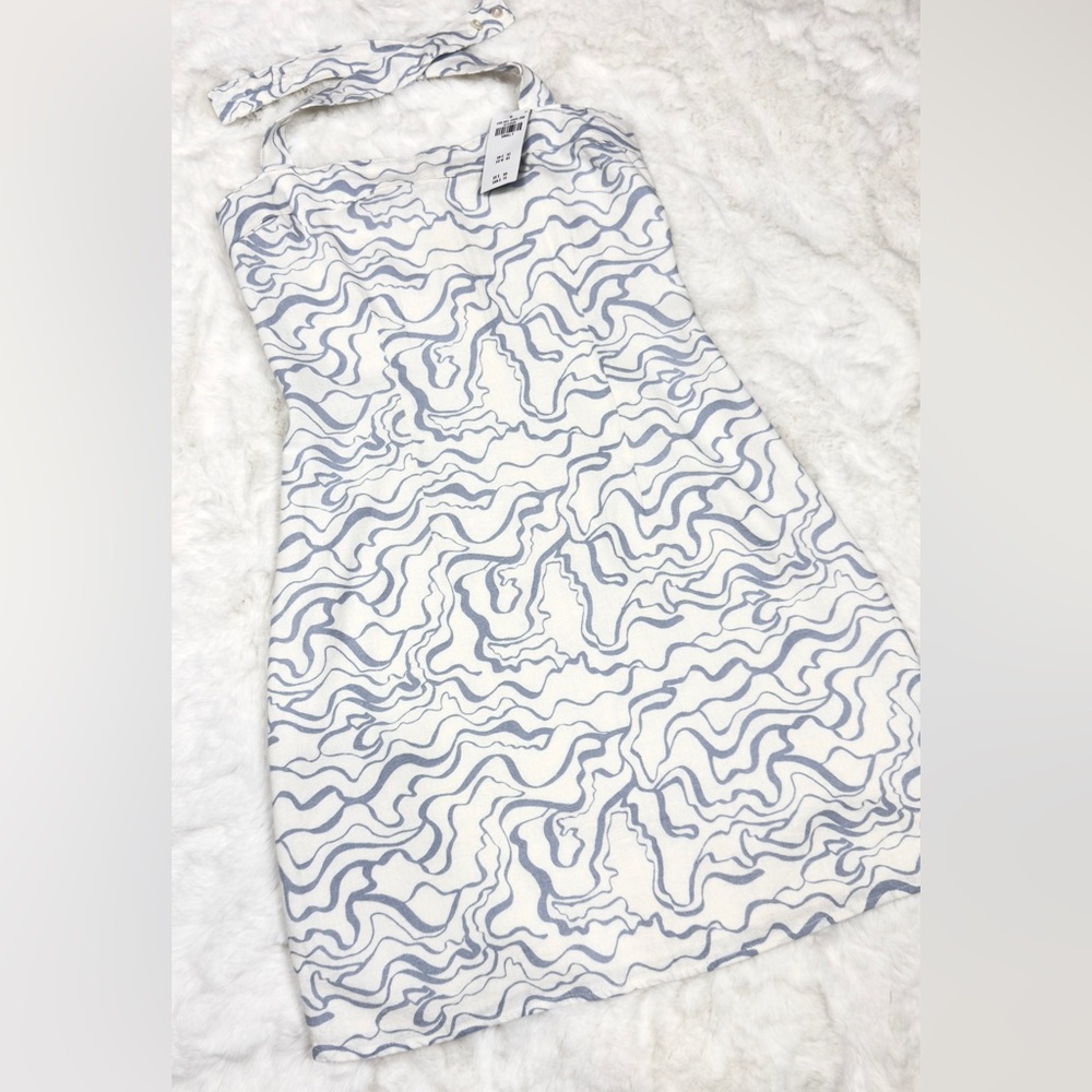 NWT A&F blue pattern Halter Linen-Blend Mini Dress